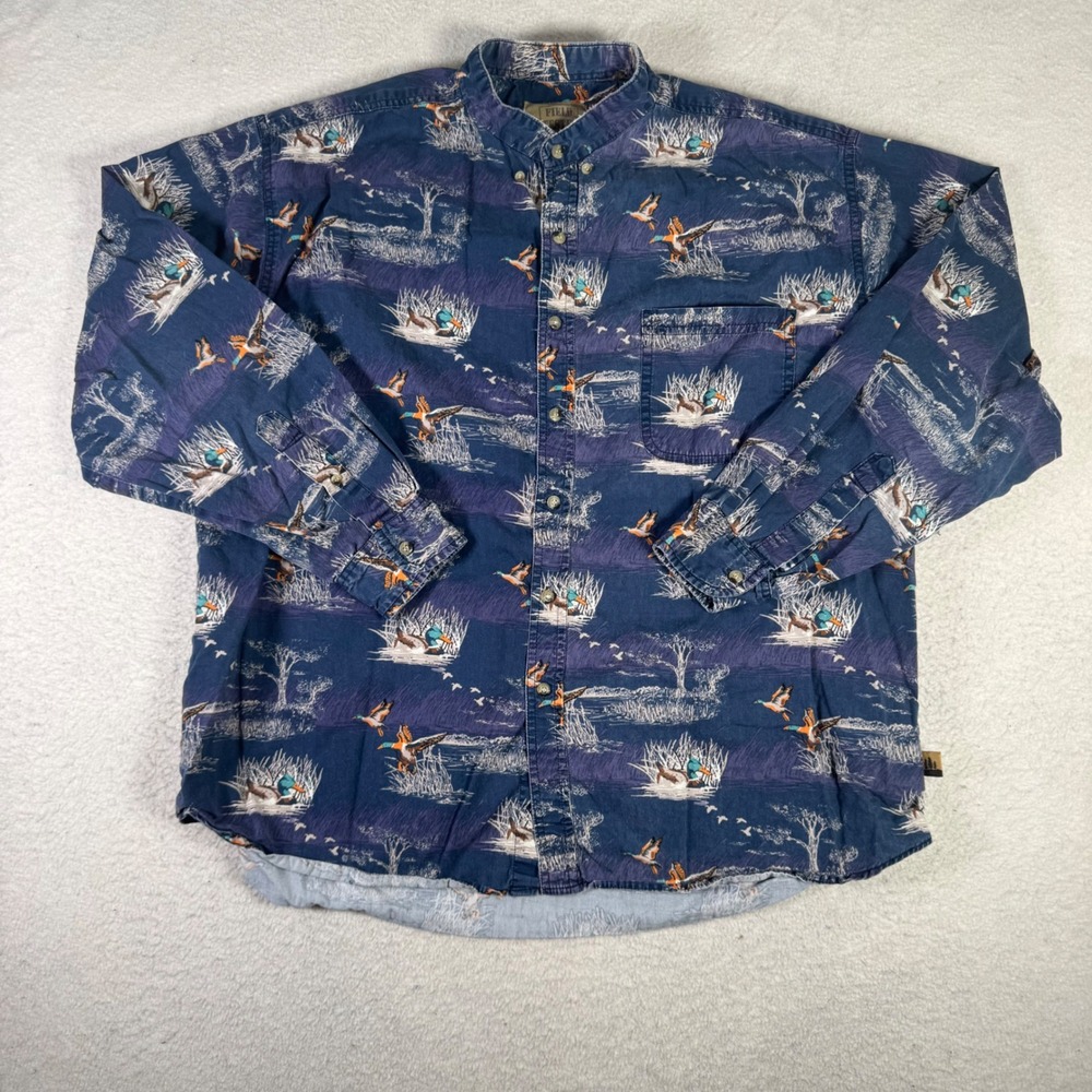 Field & Stream Duck Print Shirt Mens XL Navy Good Mallard Hunting Long Sleeve